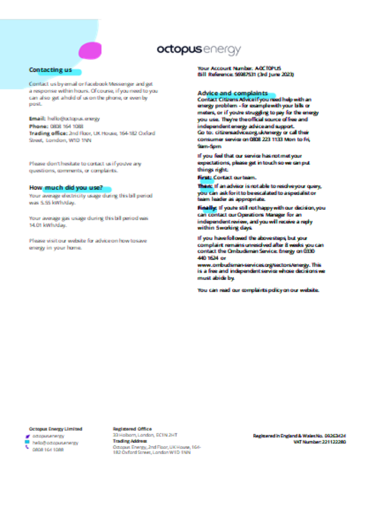 Octopus Energy utility business bill SCR page 3 PSD template